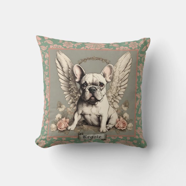 Coussin Vintage Blush et Mint French Bulldog Angel (Recto)