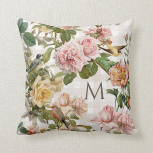 Coussin Vintage Blush Rose Floral Élégant Français w Oi