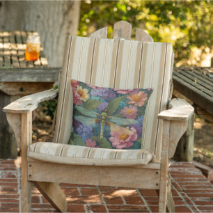 Coussin Vintage bohème chic floral pastel jardin libellule