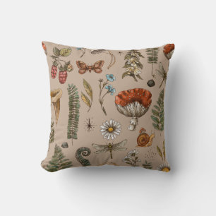 Coussin Vintage bois nature motif sans couture. Amanita