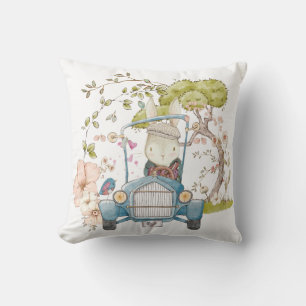 Coussin Vintage Bunny Conduite de lapin Nom de voiture béb