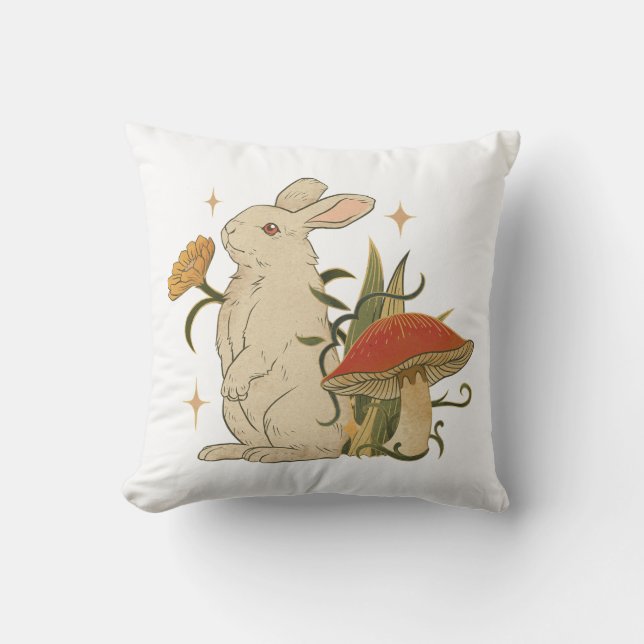 Coussin Vintage Bunny & Mushroom Artwork T-Shirt (Recto)