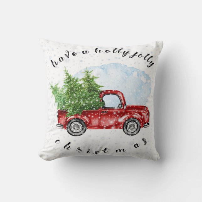 Coussin Vintage Camion A Holly Jolly Noël (Recto)