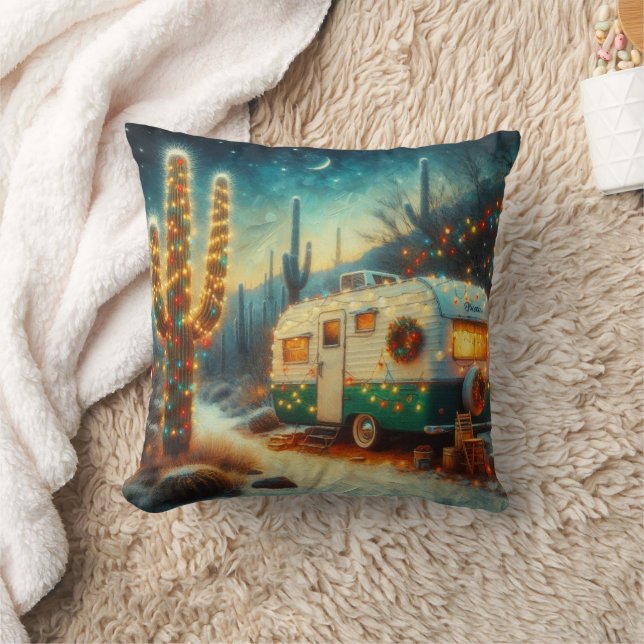 Coussin Vintage Camper Désert de Noël Saguaro Cactus (Couverture)