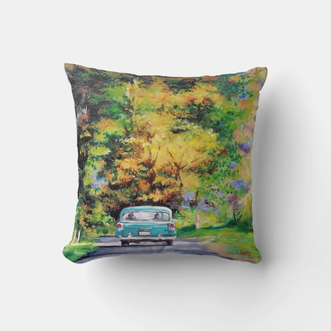 Coussin Vintage Car Automne Ride Paysage (Recto)