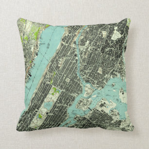 Coussin Vintage Central Park & Bronx NY Map (1947)