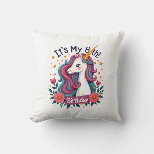 Coussin Vintage C'est Mon 8ème Anniversaire Licorne Arc-en