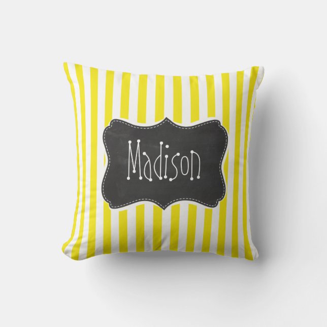 Coussin Vintage Chalkboard Aureolin Yellow Stripes (Recto)