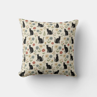 Coussin Vintage Chat noir et Fleur sauvage Motif du jardin