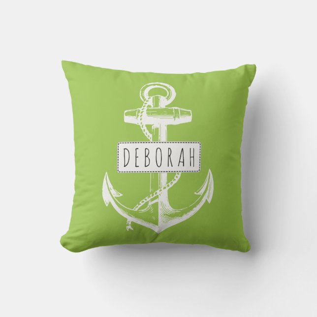 Coussin Vintage chaux d'ancrage vert nautique réversible (Recto)