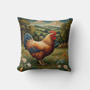 Coussin Vintage chic pâturage de poulet boho paysage
