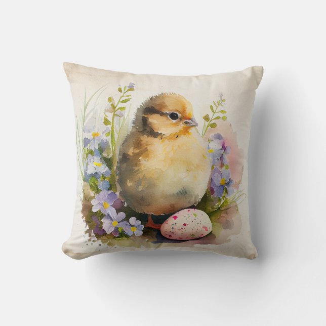 Coussin Vintage Chick avec oeuf et fleurs (Recto)