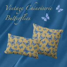 Vintage Chinoiserie Papillons bleus Damas dénaturé