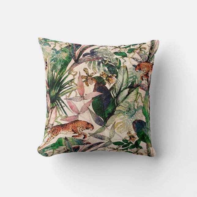 Coussin Vintage Chinoiserie Tropical Jungle Thlow (Recto)