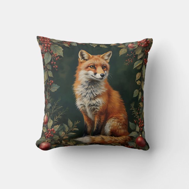 Coussin Vintage Christmas Fox with Botanical Accent (Recto)