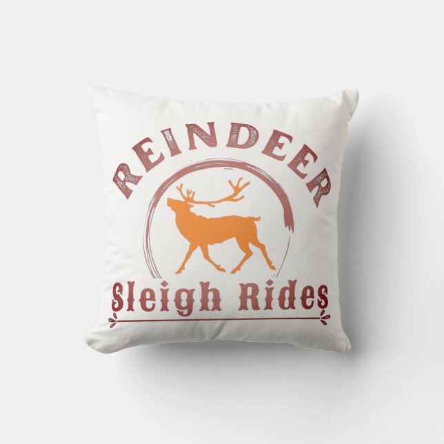 Coussin Vintage Christmas Reindeer Sleigh Rides (Recto)
