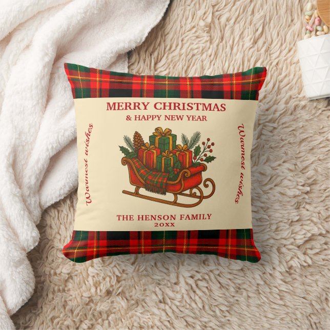 Coussin Vintage Christmas Sleigh with Gifts and Plaid  (Couverture)