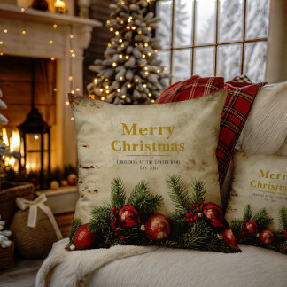 Coussin Vintage Christmas Throw Pillow | Red & Green
