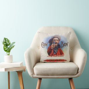 Coussin Vintage Cigar Étiquette Art, Cowboy frappe la marq