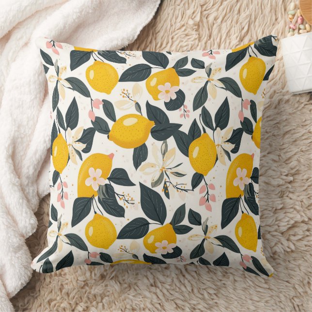 Coussin Vintage citron et Motif de fleurs roses (Couverture)