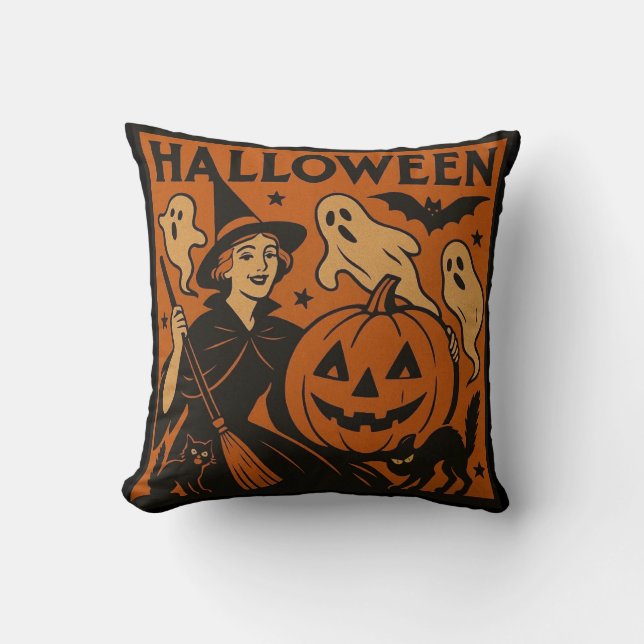 Coussin Vintage, classique sorcière d'Halloween, fantôme & (Recto)