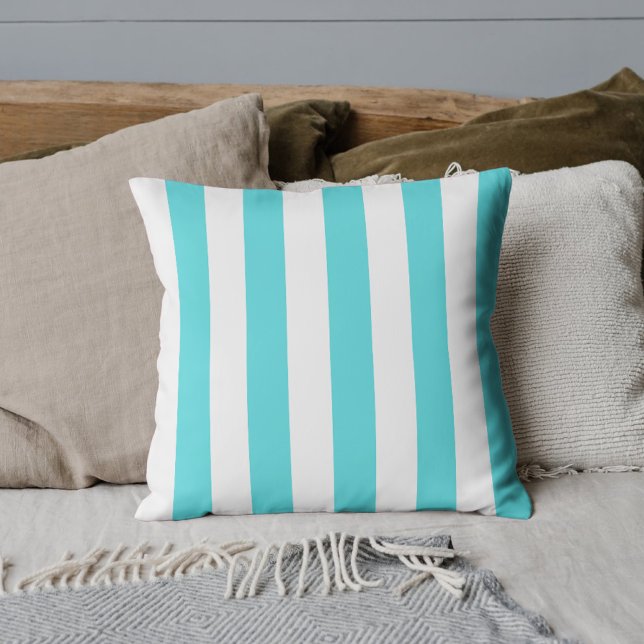 Coussin Vintage Classique Turquoise et Rayures Blanches (Créateur téléchargé)