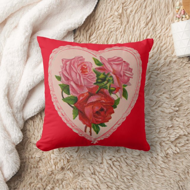 Coussin Vintage Coeur rose Roses rouges Valentine (Couverture)