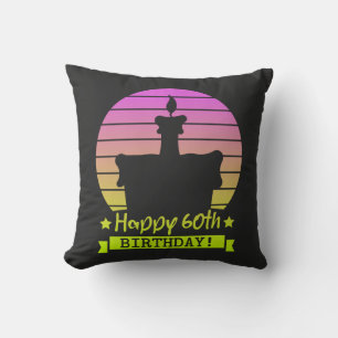 Coussin Vintage Colorful Joyeux 60e anniversaire gâteau