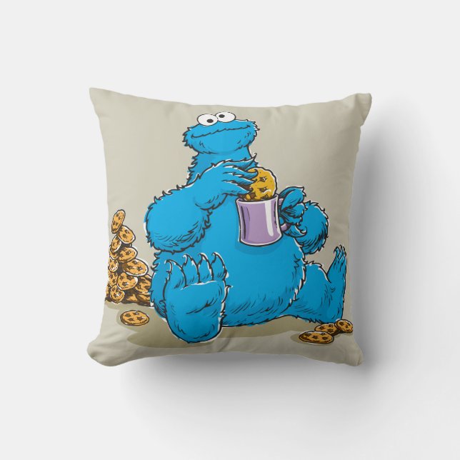 Coussin Vintage Cookie Monster Manger Cookies (Recto)