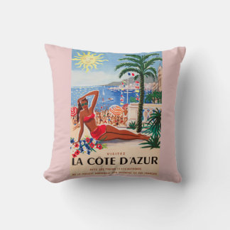 Coussin Vintage Côte d'Azur Beach Girl