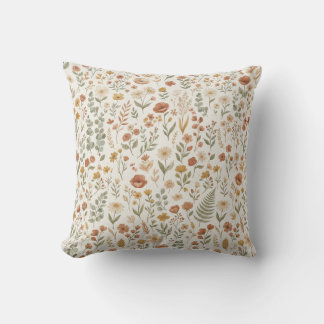 Coussin Vintage Cottagecore Fleur Sauvage Floral Tons Terr