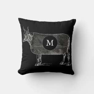 Coussin VINTAGE couverture de vache noir blanc Monogramme 