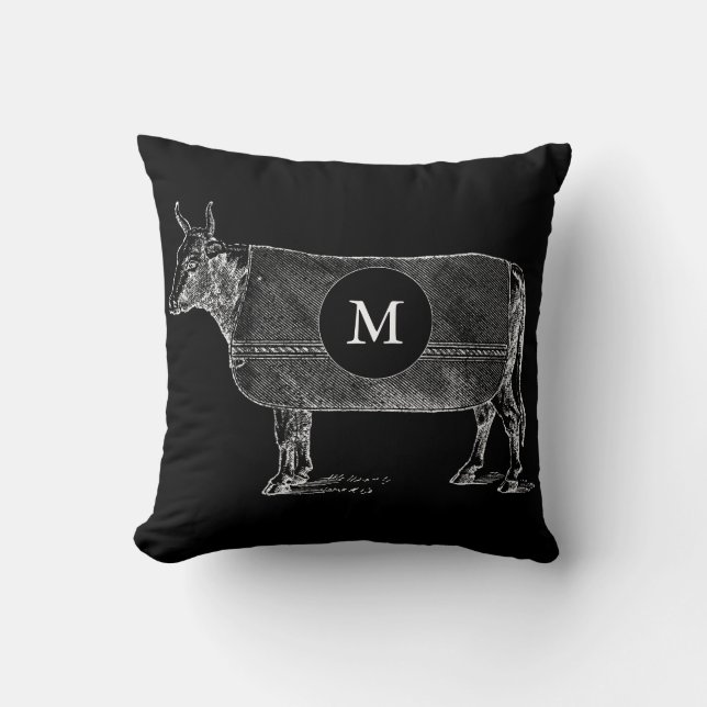Coussin VINTAGE couverture de vache noir blanc Monogramme  (Recto)