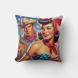 Coussin Vintage Cowboy et Pin Up