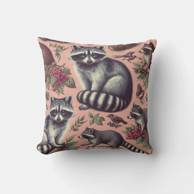 Coussin Vintage Cute Racoon (Recto)