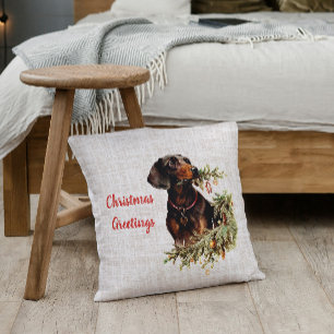 Coussin Vintage Dachshund Chien Rustique voeux de Noël