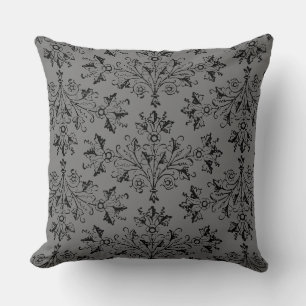 Coussin Vintage Damask Daisy Floral Black Grey