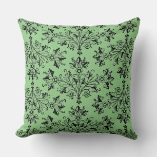 Coussin Vintage Damask Daisy Floral Black Sage Vert