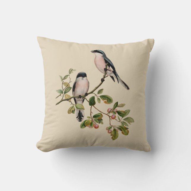 Coussin Vintage de beaux oiseaux sur le beige (Recto)
