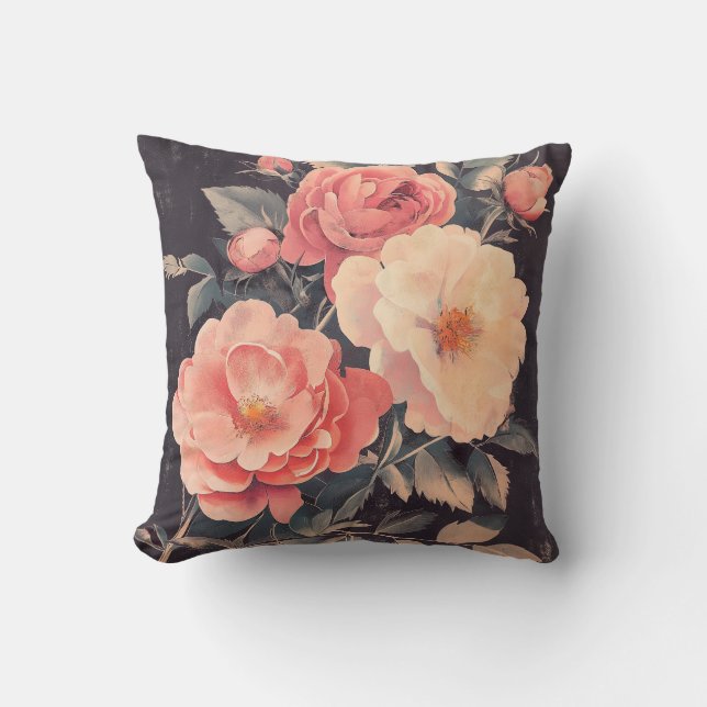 Coussin vintage de Bouquet Rose (Recto)
