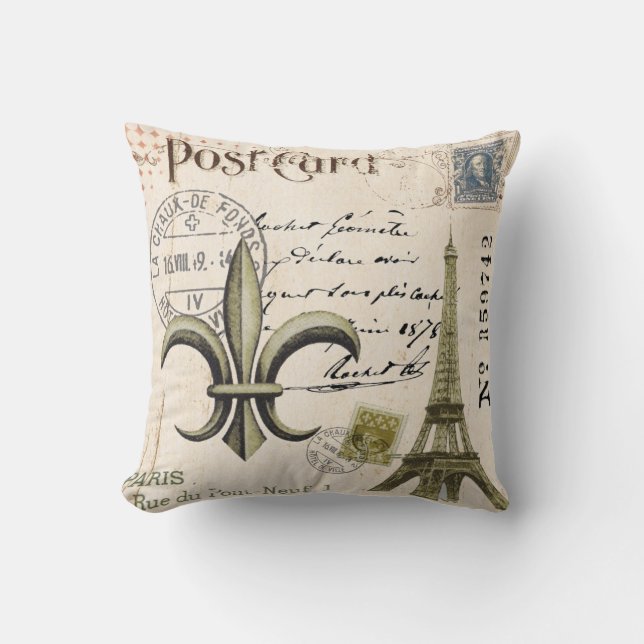 Coussin vintage de carte postale de Tour Eiffel (Recto)
