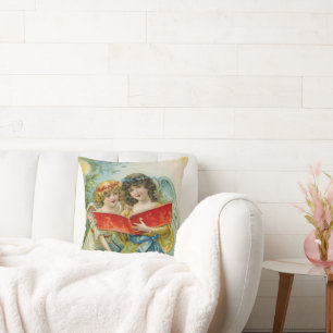 Coussin vintage de décor d'anges de vacances de