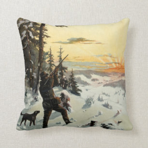 Coussin vintage de décor d'art d'hiver d'arme à