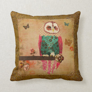 Coussin vintage de Mojo d'or de hibou de Rosa
