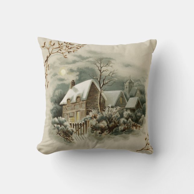 Coussin vintage de pays d'hiver de Noël (Recto)