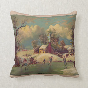 Coussin vintage de scène d'hiver