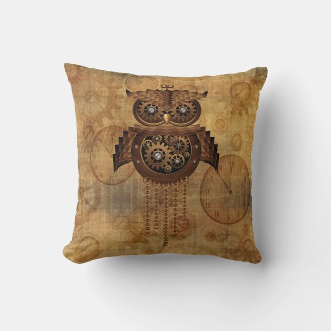 Coussin vintage de style de hibou de Steampunk (Recto)