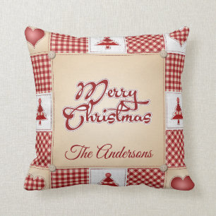 Coussin vintage d'édredon de patchwork de Noël d