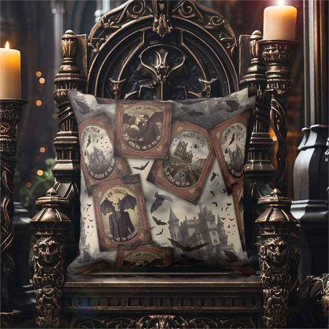 Coussin Vintage Dracula Gothique Vampire Halloween (Créateur téléchargé)