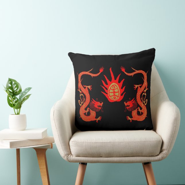 Coussin Vintage Dragon Holiday rouge et noir (Chaise)